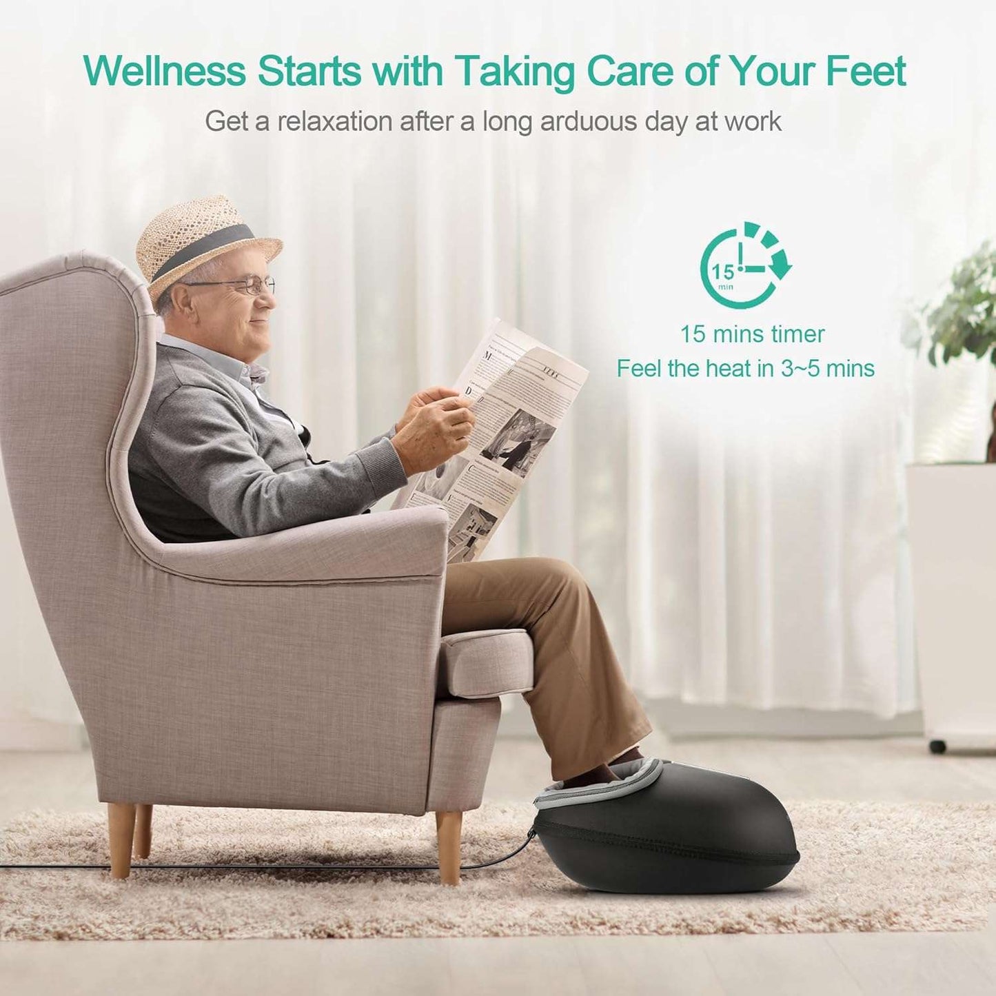 Medcursor Foot Massager with Heat – Deep Kneading Therapy for Plantar Fasciitis & Tired Feet, Multi-Level Settings, Fits up to Size 13
