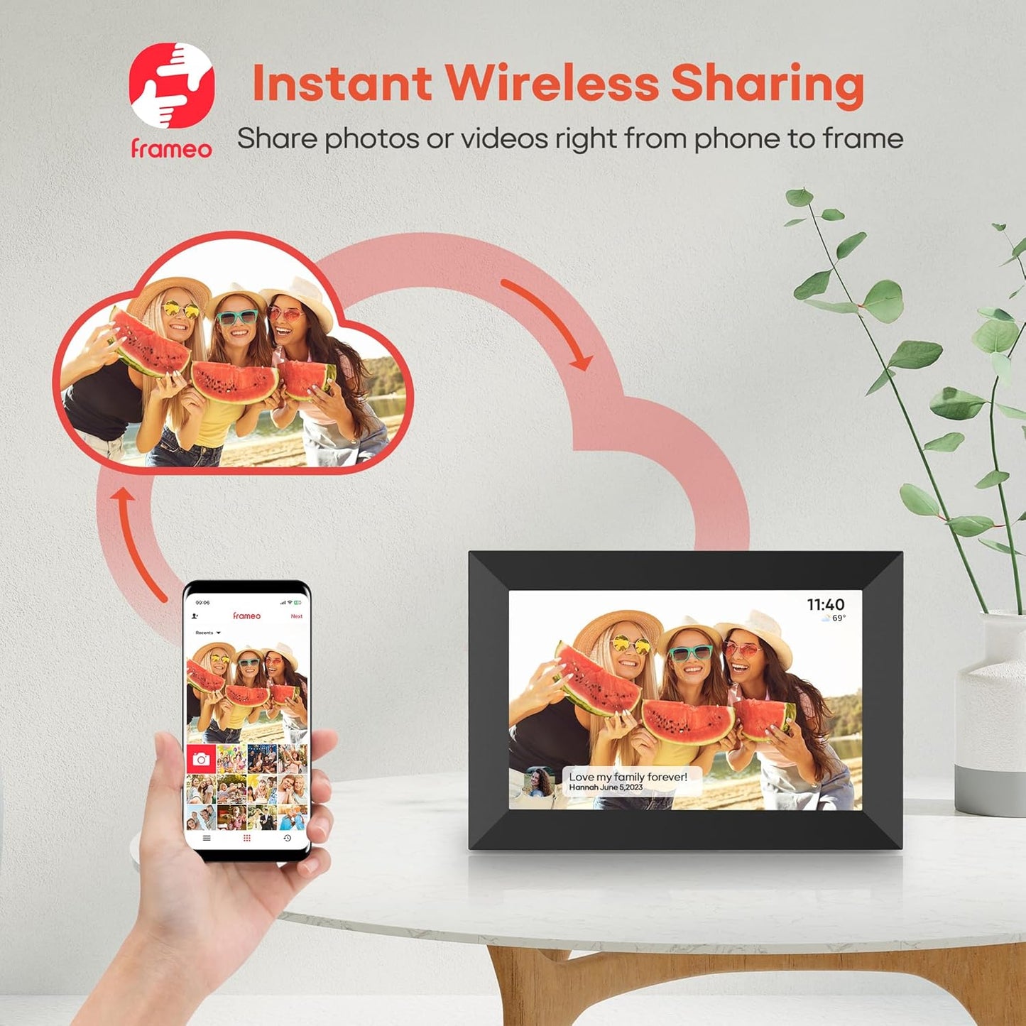 Frameo 10.1” WiFi Digital Photo Frame – HD IPS Touchscreen | 32GB Smart Picture Frame | Auto-Rotate, Wall Mount, Share via Frameo App